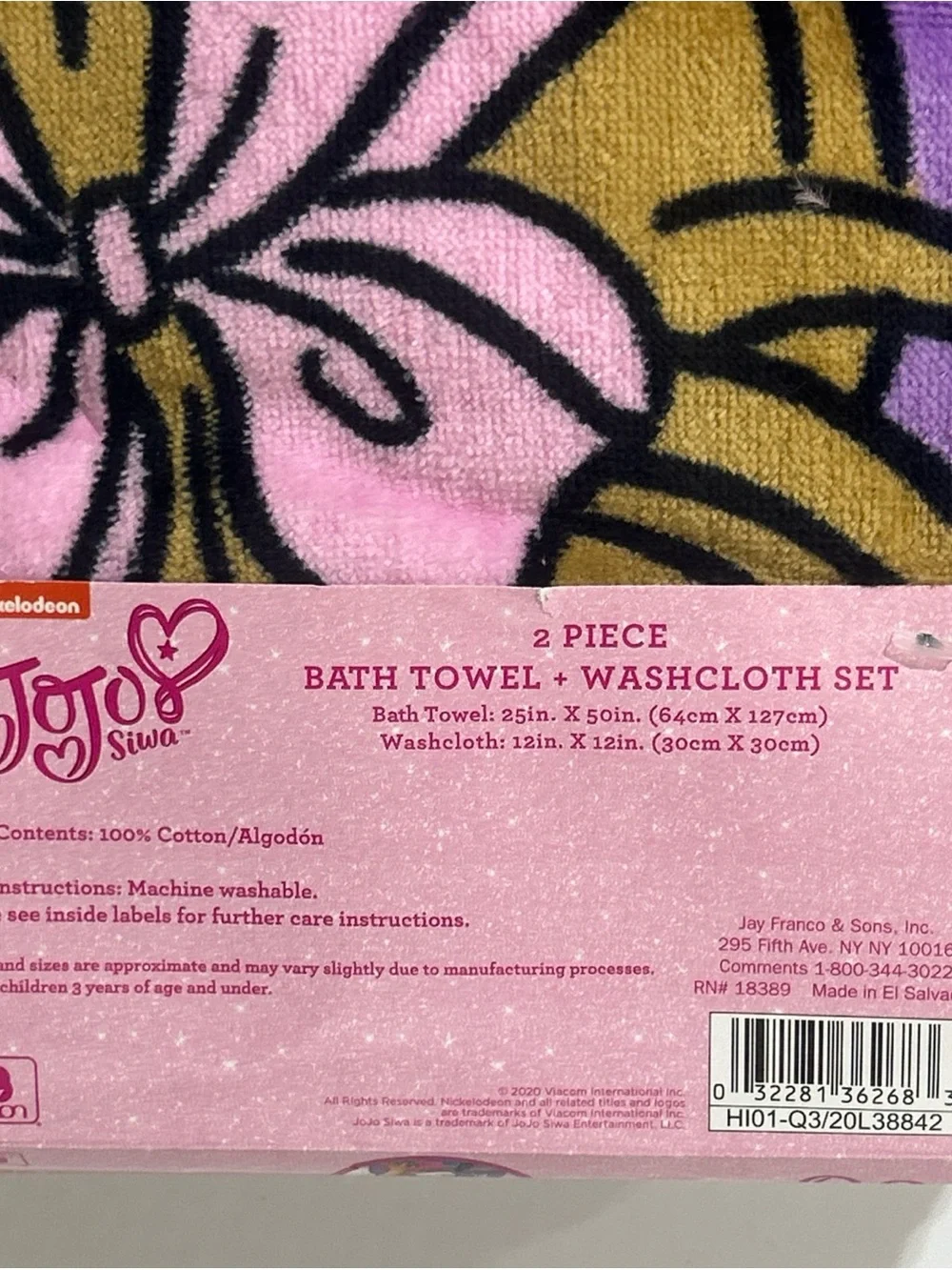 JOJO SIWA Unicorn Rainbow 2 Piece Bath Towel Washcloth Set 25x50 Full Size New.